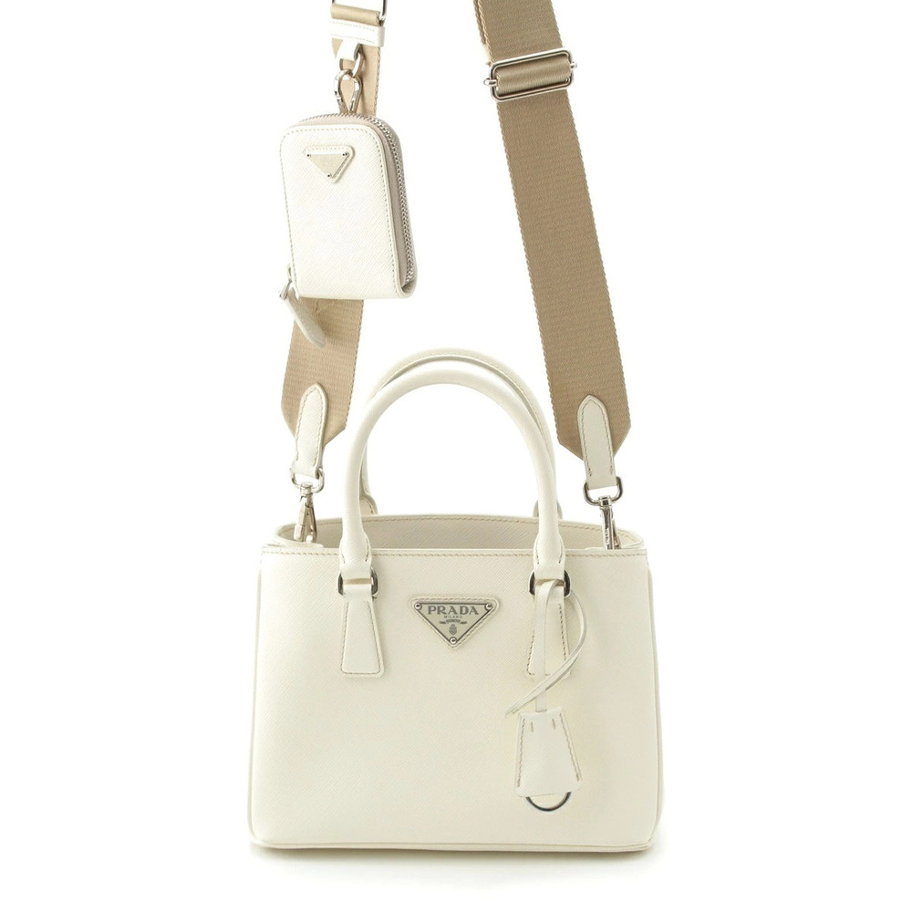 Prada Leather Triangle Saffiano Lux Galleria Handbag White